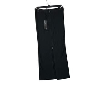 BCBG MaxAzria Ribbed Knit Midi Skirt Black Front Zip NWT Size M